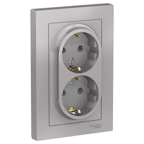 Розетка двойная с заземлением СП Schneider Electric AtlasDesign алюминий 