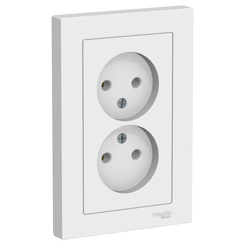 Розетка двойная без заземления СП Schneider Electric AtlasDesign белая 