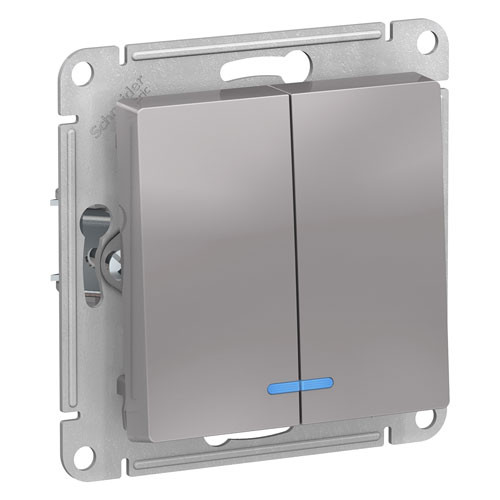 Выключатель двухклавишный с подсветкой СП Schneider Electric AtlasDesign алюминий