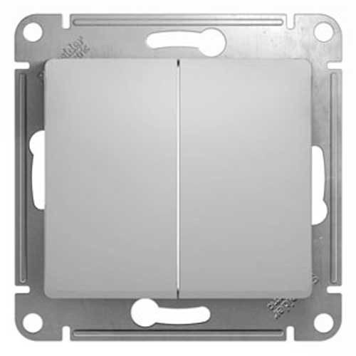 Выключатель двухклавишный СП Schneider Electric Glossa алюминий