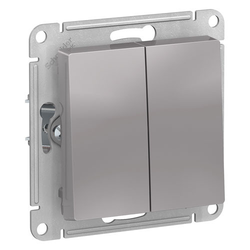 Выключатель двухклавишный СП Schneider Electric AtlasDesign алюминий