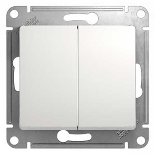 Выключатель двухклавишный СП Schneider Electric Glossa белый