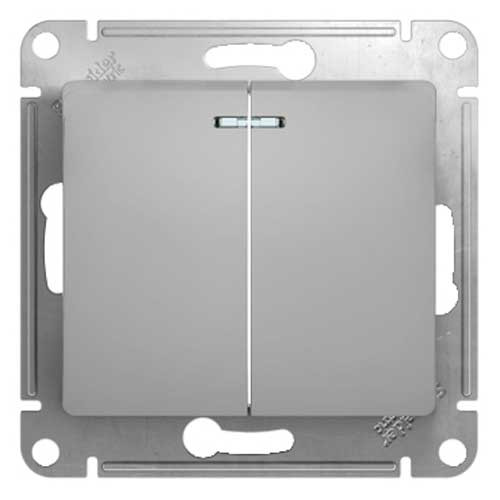 Выключатель двухклавишный с подсветкой СП Schneider Electric Glossa алюминий