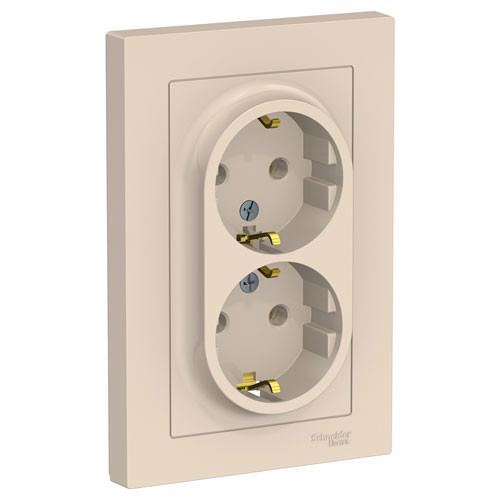Розетка двойная с заземлением СП Schneider Electric AtlasDesign бежевая