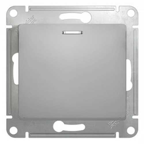 Выключатель одноклавишный с подсветкой СП Schneider Electric Glossa алюминий