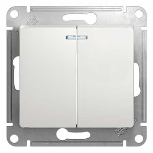 Выключатель двухклавишный с подсветкой СП Schneider Electric Glossa белый