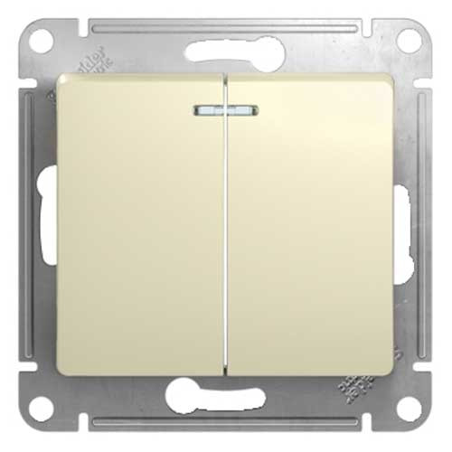 Выключатель двухклавишный с подсветкой СП Schneider Electric Glossa бежевый