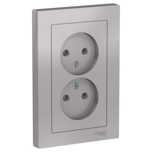 Розетка двойная без заземления СП Schneider Electric AtlasDesign алюминий 