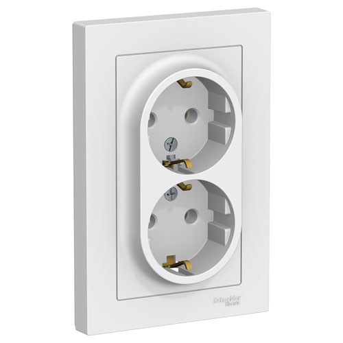 Розетка двойная с заземлением в сборе Schneider Electric AtlasDesign 16А, белая ATN000124